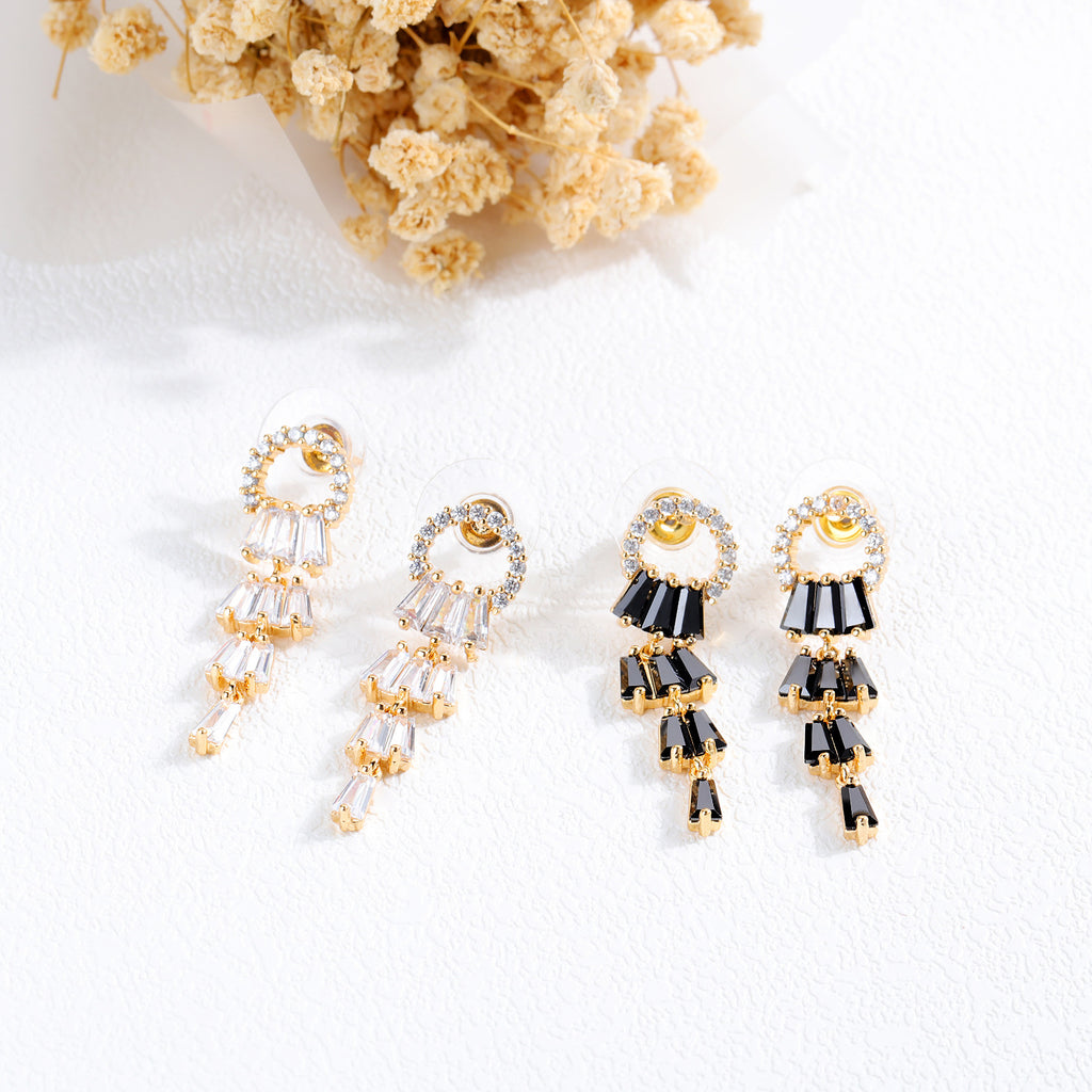 Long Inlaid Zircon Earrings Super Fairy Elegant Ladies Earrings Copper Plated Wild Tassel Earrings