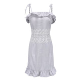 Lace Stitching Striped Ruffled Summer Dress