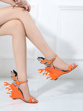 Female Summer High Heel Wedges with Large Size White Women's Shoes with Flame Sandals
