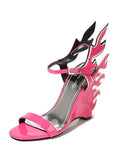 Female Summer High Heel Wedges with Large Size White Women's Shoes with Flame Sandals