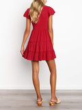 Sexy V-neck Button Pleated Solid Color Dress