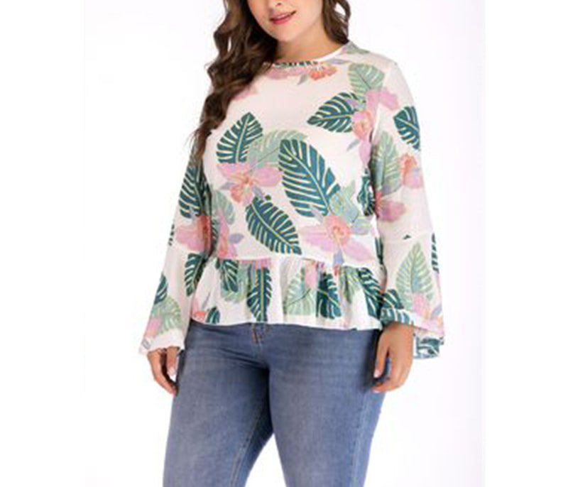 Flared Sleeve Long Sleeve Large Size Top