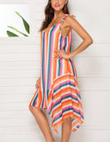 V-neck Sling Sleeveless Irregular Color Strip Dress
