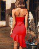 Sexy Slim Bag Oval Ruffled Sling Dress Female Irregular Skirt