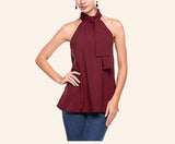 Fashion Solid Color Neck Strap Back Openwork Tank Top