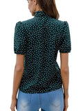 Lace Bow Neckline Top Small Fresh Print Polka Dot Court Lantern Sleeve Shirt