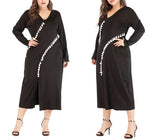 Plus Size V-neck Split Sleeve Tassel Long Sleeve A-line Dress