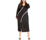 Plus Size V-neck Split Sleeve Tassel Long Sleeve A-line Dress