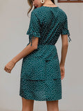 Polka Dot Printed Boho Bow Multi-layer Ruffled Holiday Dress