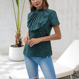 Printed Polka Dot Shirt Back Buckle Elegant Retro Fashion Slim Women's Top