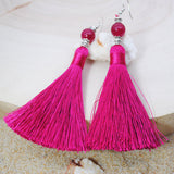 Natural Stone Bead Earrings Jewelry National Retro Cotton Line Long Tassel