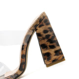 Summer Slippers Open Toe Transparent Film High Heels Large Size Leopard