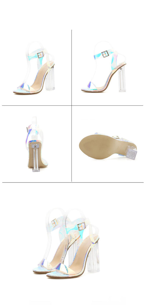 Square Crystal Heels Sandals Silver Color Square Heel Sandals