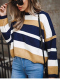 Loose Large Size Striped Color Matching Sweater