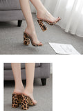 Women's Sandals and Slippers Summer Open Toe Transparencies Thick High Heels Large Size Leopard