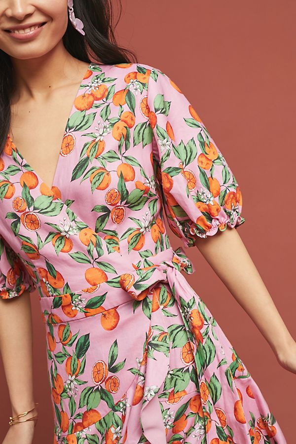 Orange Fruit Printed Short-sleeved Dress