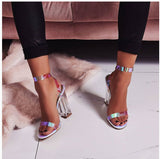 Square Crystal Heels Sandals Silver Color Square Heel Sandals