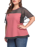 Large Size Women's Contrast Color Lace Stitching Top