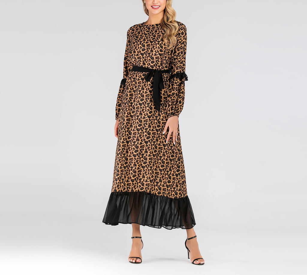 Fashion Leopard New Muslim Spinning Stitching Dress