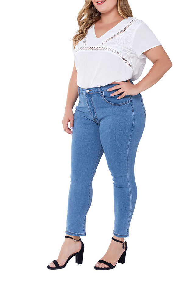 Large Size Jeans Female Stretch Washed Slim Ladies Jeans