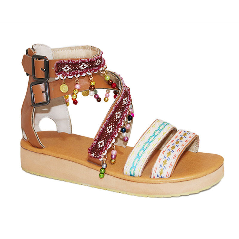Summer Bohemian National Style Beaded Sandals Sweet Casual Large Size Women's Shoes