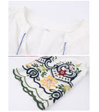 Embroidered V-neck Cotton and Linen Shirt T-shirt