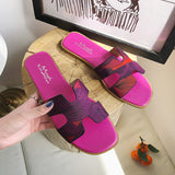 Net Red Flat Bottom H Slippers Women Wear Fashion Wild Color Matching Beach Shoes Flip