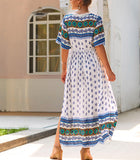 Bohemian Print V-neck Short Sleeve Dress