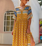 Bohemian Print V-neck Short Sleeve Dress
