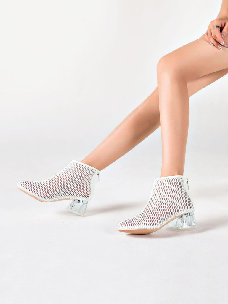 Mid-heel Fashion Casual Mesh Shoes Women's Wild Trend Transparent Crystal Thick with Boots