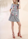 Solid Color Round Neck Short Sleeve Print Dress