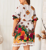 Plus Size V-neck Printed Bohemian Holiday Dress