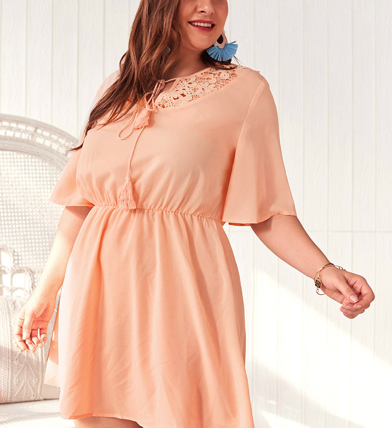 Summer Solid Color Cutout Plus Size Dress
