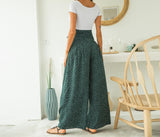 Fashion Printed Wavelet Point Casual Loose Straps Bow Wide Leg Pants