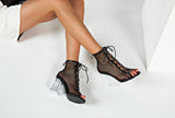 Mid-fashioned Sexy Mesh Shoes Wild Trend Crystal Lace with Cool Boots