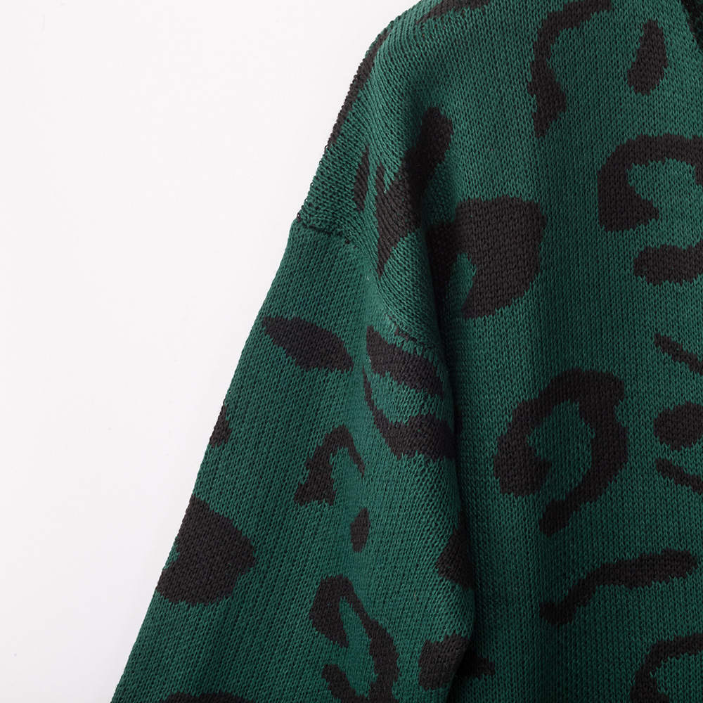Women's Sweater Four-color Leopard Cardigan Loose Long Sweater