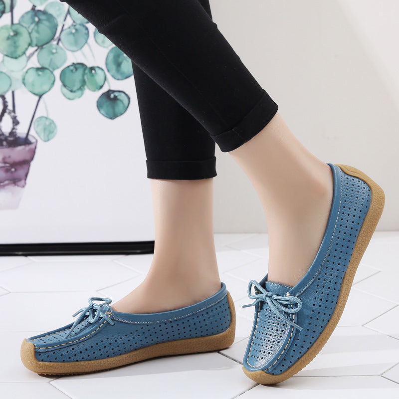 Soft Bottom Pregnant Peas Shoes Four Seasons Flat Shoes A Pedal Mother Shoes Hollow Breathable Casual Single Shoes Female Summer