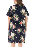 Large Size Short Sleeve Round Neck A-line Dress