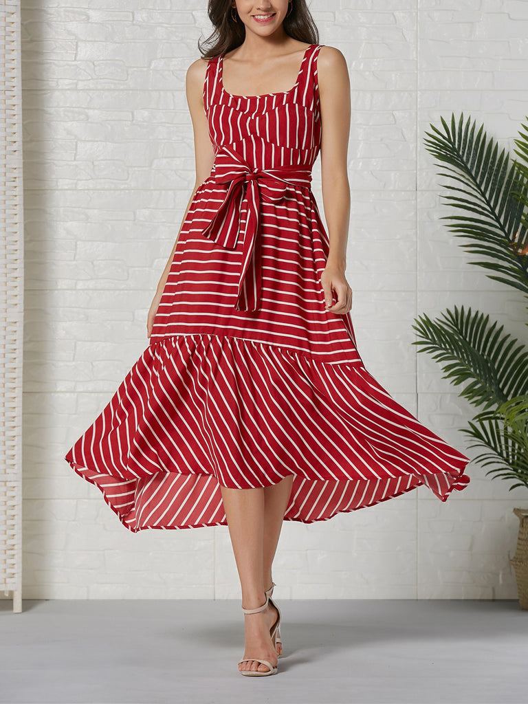 Holiday Sling Stripe Stitching Big Swing Bohemian Dress
