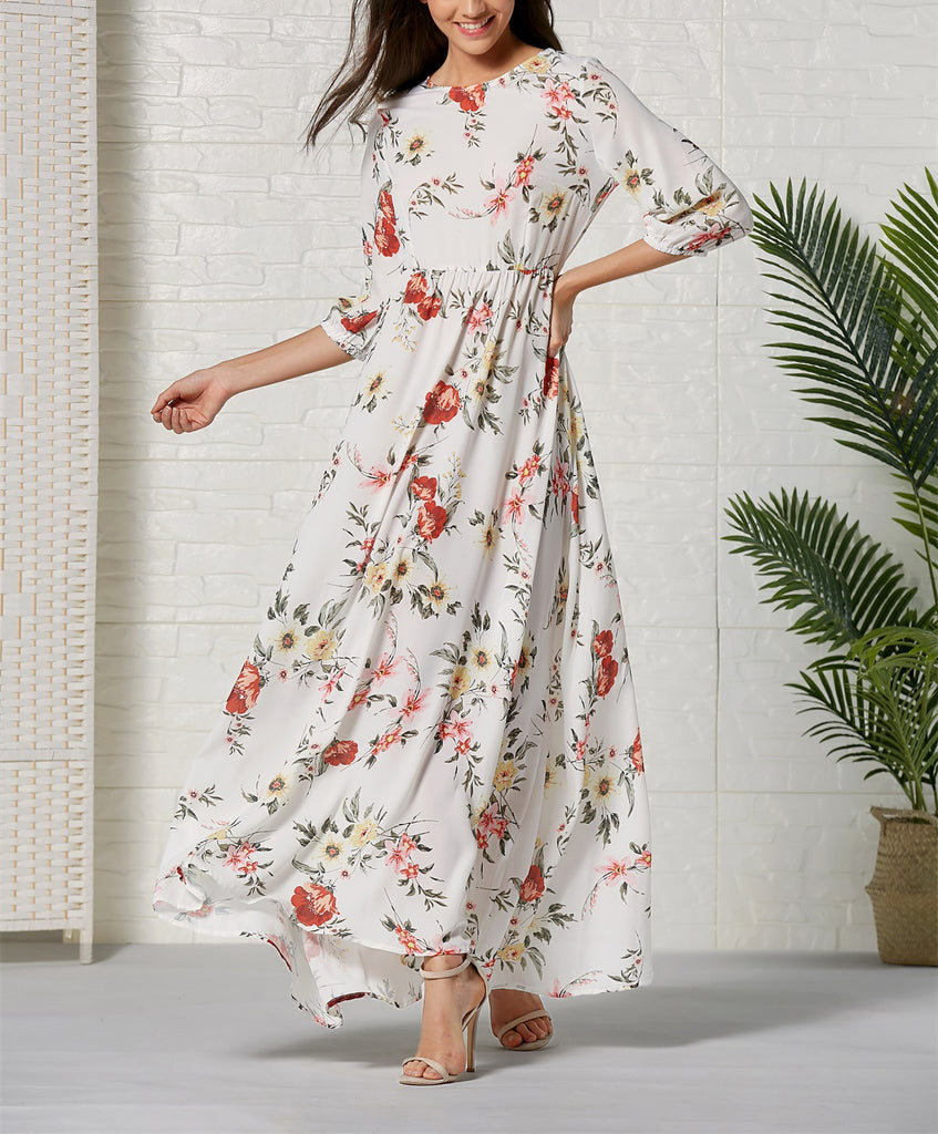 Bohemian Print Mid-sleeve Maxi Dress