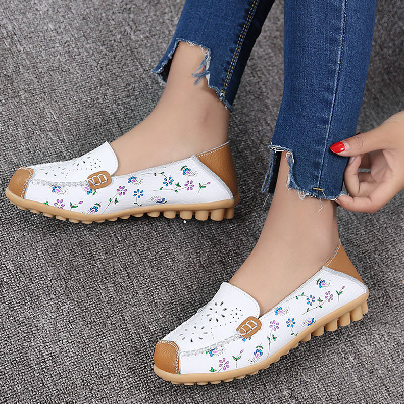 Summer Mother Shoes Pregnant Women Shoes Hollow Breathable Printing Large Size Round Head Soft Bottom Non-slip Shoes