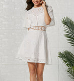 Embroidered Openwork Lace-paneled Halter Dress