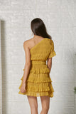 New Solid Color Slanted Ruffled Cake Dress