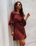 Independent Design Fashion Women's Autumn and Winter Cropped Sleeves Round Neck Dress