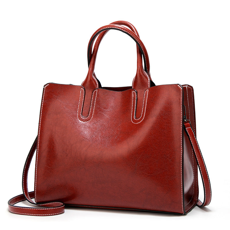 PU Female Bag Solid Color Tote Bag Retro Handbag