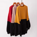 Autumn and Winter Sweaters Stitching Contrast Color Loose Lazy Wind Sweater Women's Clothing