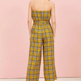 Strapless Belt With Large Plaid Wide Tube Jumpsuit