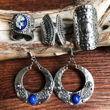 Vintage Tibetan Silver Palace National Wind Exotic Combination Ring Earrings Miao Silver Bracelet Set