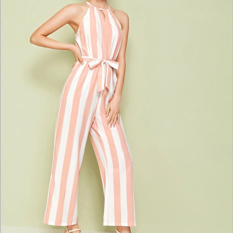 Casual Halter Strapless Striped Jumpsuit