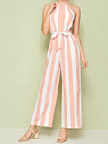Casual Halter Strapless Striped Jumpsuit